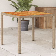vidaXL Bézs polyrattan és akácfa kerti asztal 90 x 90 x 75 cm kerti bútor