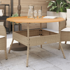 vidaXL bézs polyrattan kerti asztal akácfa lappal Ø110 x 71 cm kerti bútor