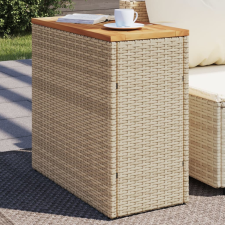 vidaXL bézs polyrattan kerti kisasztal fa asztallappal 58x27,5x55 cm kerti bútor