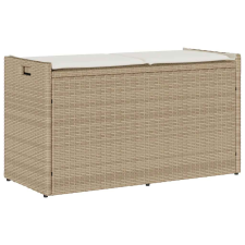 vidaXL bézs polyrattan kültéri tárolópad párnával 100 cm kerti bútor