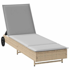 vidaXL bézs polyrattan napozóágy párnával és kerekekkel (4104036) kerti bútor