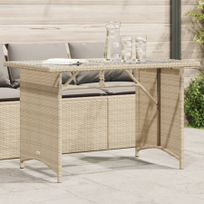 vidaXL bézs polyrattan üveglapos kerti asztal 110x68x70 cm kerti bútor