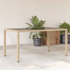 vidaXL Bézs polyrattan üveglapos kerti asztal 150 x 90 x 75 cm kerti bútor