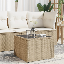 vidaXL bézs polyrattan üveglapos kerti asztal 55 x 55 x 37 cm kerti bútor