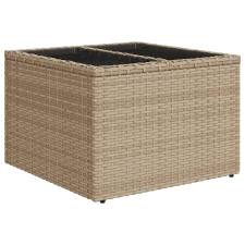 vidaXL bézs polyrattan üveglapos kerti asztal 55 x 55 x 37 cm (366058) kerti bútor