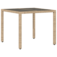 vidaXL bézs polyrattan üveglapos kerti asztal 90 x 90 x 75 cm (365527) kerti bútor