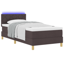 vidaXL Box Spring ágy matraccal és LED világítással sötétbarna 90x200 cm szövet (3342488) ágy és ágykellék