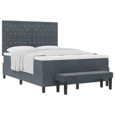 vidaXL Box Spring Ágy Matraccal és Pad Sötét Szürke 160x200 cm Bársony (3344457) ágy és ágykellék