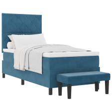vidaXL Box Spring Ágy Matraccal és Padal Sötétkék 100x200 cm Bársony (3344562) ágy és ágykellék