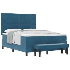 vidaXL Box Spring Ágy Matraccal és Paddal Sötét Kék 140x190 cm Bársony (3344514) ágy és ágykellék