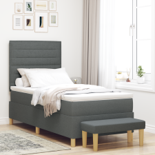 vidaXL Box Spring Ágy Matraccal és Ülőpaddal Sötétszürke 100x200 cm Textil ágy és ágykellék