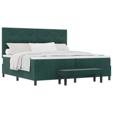 vidaXL Box Spring Ágy Matralccal és Pad Sötét Zöld 200x200 cm Bársony (3344537) ágy és ágykellék