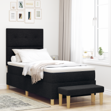 vidaXL Box Spring Ágy Mattal és Pad Fekete 80x200 cm Szövet ágy és ágykellék
