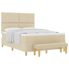 vidaXL Boxspring Ágy matraccal és paddal Krém 140x200 cm Szövet (3344385) ágy és ágykellék