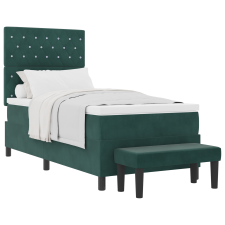 vidaXL Boxspring ágy matraccal és paddal, sötétzöld, 90x200 cm, bársony (3344423) ágy és ágykellék
