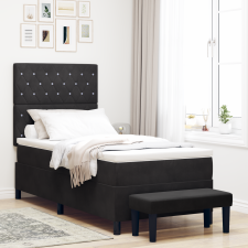 vidaXL Boxspring Ágy Matraccal és Padokkal Fekete 100x200 cm Bársony ágy és ágykellék