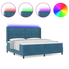 vidaXL Boxspring Ágy Mattal és LED-del Sötétkék 200x200 cm Bársony (3343836) ágy és ágykellék