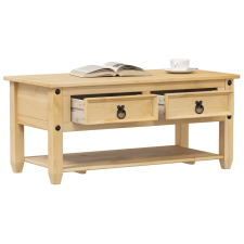 vidaXL Corona tömör fenyőfa dohányzóasztal fiókokkal 100x48x45 cm bútor
