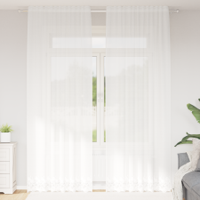 vidaXL Csipkés Függöny függönyökkel Virágos Fehér 150 x 260 cm Poliészter lakástextília