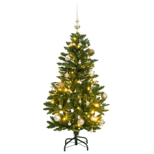 vidaXL csuklópántos műkarácsonyfa 150 LED-del és gömbökkel 150 cm műfenyő