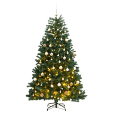 vidaXL csuklópántos műkarácsonyfa 300 LED-del és gömbökkel 240 cm műfenyő