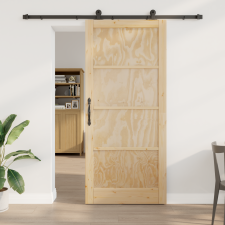 vidaXL Csúszóajtó Hardver Készlettel 93x211 cm Tömör Fa Fenyő nyílászáró