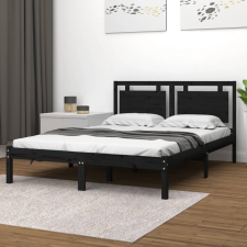 vidaXL Double fekete tömör fa ágykeret 135 x 190 cm ágy és ágykellék