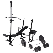 vidaXL edzőpad állvánnyal, egykezes és kétkezes súlyzószettel 90 kg edzőpad