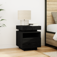 vidaXL Éjjeli asztal LED világítással Fekete tölgy 40x39x48,5 cm bútor