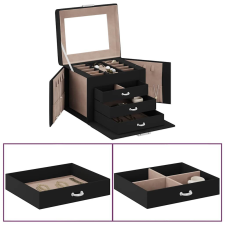 vidaXL ékszerdoboz 3 rétegű tükörrel zárható fekete 26x18x17,5 cm ékszerdoboz