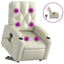 vidaXL elektromos krémszínű műbőr felállást segítő masszázsfotel (3204794) masszázsfotel