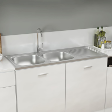 vidaXL ezüst rozsdamentes acél kétmedencés mosogató 1200x600x155 mm mosogatótálca