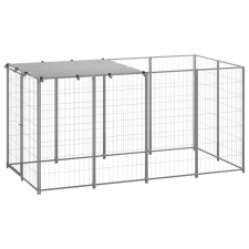 vidaXL ezüstszínű acél kutyakennel 2,42 m² szállítóbox, fekhely kutyáknak