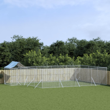 vidaXL ezüstszínű horganyzott acél kutyakennel tetővel 10x6x2,5 m szállítóbox, fekhely kutyáknak