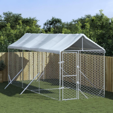 vidaXL ezüstszínű horganyzott acél kutyakennel tetővel 2x6x2,5 m szállítóbox, fekhely kutyáknak