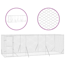 vidaXL Ezüstszínű kültéri horganyzott acél kutyakennel 6x2x2 m szállítóbox, fekhely kutyáknak