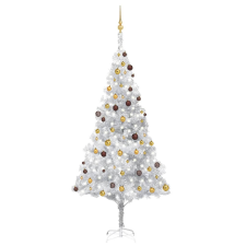 vidaXL ezüstszínű PET műkarácsonyfa LED-ekkel és gömbökkel 240 cm karácsonyi dekoráció