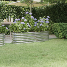 vidaXL Ezüstszínű porszórt acél kerti magaságyás 152x40x36 cm kerti tárolás