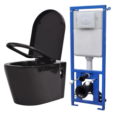vidaXL Falra szerelhető fekete kerámia WC rejtett öblítőtartállyal fürdőkellék