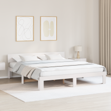 vidaXL Fehér ágykeret fejtámlával 200x200 cm Tömör fenyőfa ágy és ágykellék