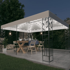 vidaXL fehér dupla tetős pavilon LED fényfüzérrel 3 x 4 m kerti bútor