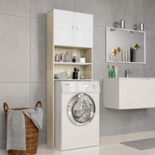 vidaXL Fehér és sonoma tölgy forgácslap mosógépszekrény 64x25,5x190 cm fürdőszoba bútor