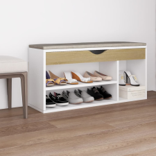 vidaXL fehér és sonoma tölgy színű cipőtároló pad párnával 104x30x49cm bútor