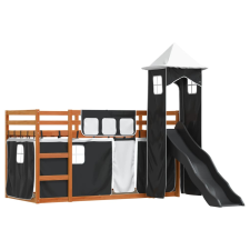 vidaXL fehér-fekete emeletes ágy csúszdával és függönnyel 90 x 190 cm ágy és ágykellék