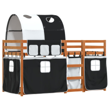 vidaXL fehér/fekete tömör fenyőfa emeletes ágy függönyökkel 90x190 cm (3284039) ágy és ágykellék