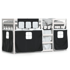 vidaXL fehér/fekete tömör fenyőfa emeletes ágy függönyökkel 90x200 cm ágy és ágykellék