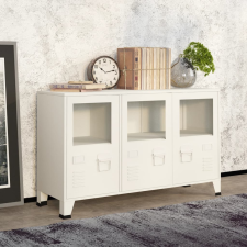 vidaXL fehér fém és üveg tálalószekrény 105 x 35 x 62 cm bútor