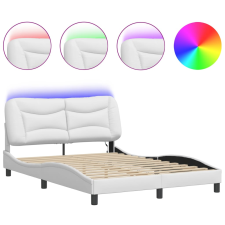 vidaXL fehér műbőr ágykeret LED-világítással 140 x 190 cm (3213928) ágy és ágykellék