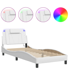 vidaXL fehér műbőr ágykeret LED-világítással 90x190 cm (3213988) ágy és ágykellék