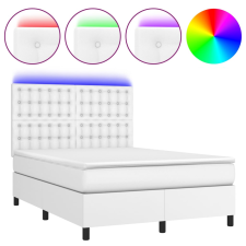 vidaXL fehér műbőr rugós ágy matraccal és LED-del 140x190 cm (3135940) ágy és ágykellék